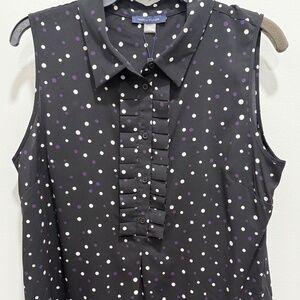 Tommy Hilfiger Black Polka Dot Ruffle Front Sleeveless Blouse, Size Large, NWT